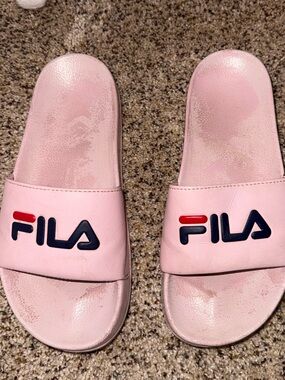 Fila Pink Logo Slide Sandals with Navy & Red Accent